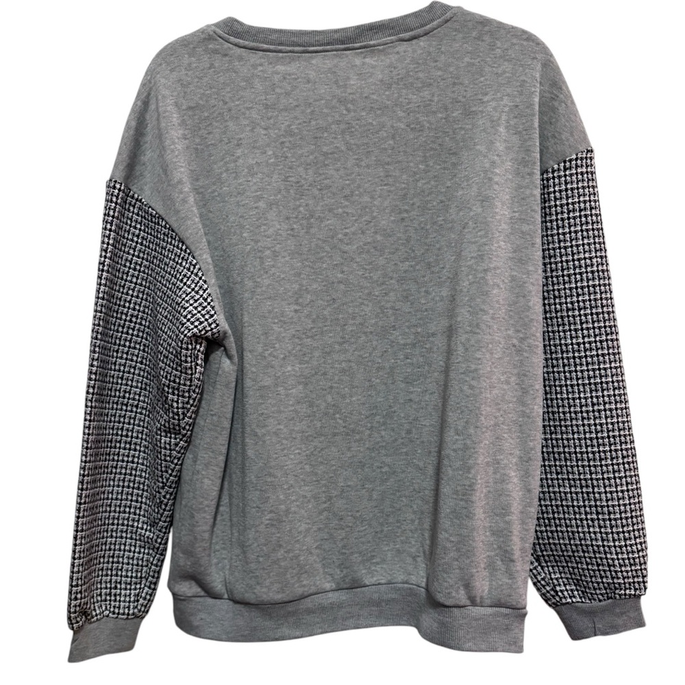 SHEIN- Houndstooth print drop Shoulder Sweatshirt - black / grey - size M - Picture 8 of 12